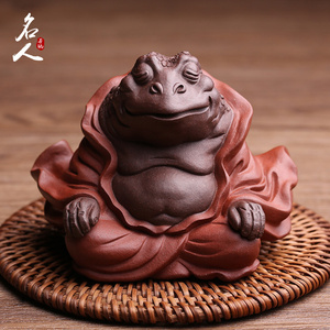 宜兴紫砂茶宠摆件招财金蟾纯全手工蟾仙禅意茶玩茶具精品创意可养