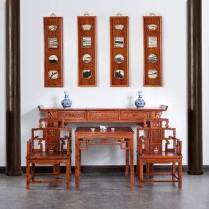 中堂六件套实木榆木农村堂屋中式厅堂仿古家具八仙桌条案供桌神台