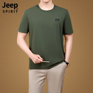 jeep吉普短袖t恤男士2024夏季新款宽松圆领体恤品牌半袖上衣服薄