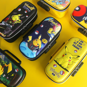 动漫皮卡丘3d立体密码锁文具盒可爱时尚大容量三层笔袋学生铅笔盒