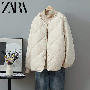 ZARA冬季新款轻薄菱格茧型小款白鸭绒外套女装小个子短款羽绒服女