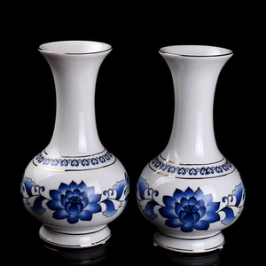 青花瓷纯手工彩绘莲花花瓶佛前供佛敬佛插花陶瓷佛堂佛教用品包邮