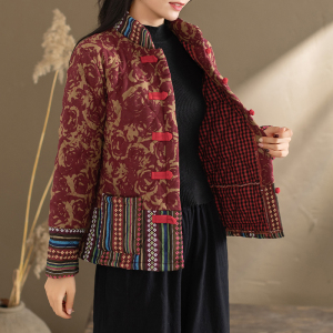 妈妈民族风棉麻棉袄中式棉衣秋冬复古盘扣唐装棉服女装夹棉短外套