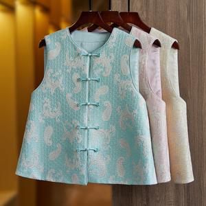 top ulara 夹棉提花少女一字襟全开毛领旗袍背心马甲2人付款499