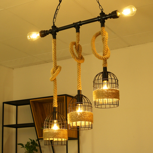 工业风麻绳创意个性鸟笼灯具复古怀旧酒吧餐厅网咖 美发店吊灯