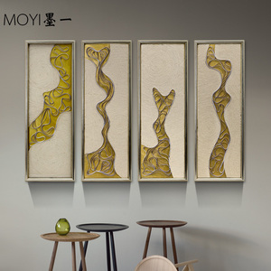 现代简约新中式客厅装饰画四联组合画手工绳子实物画软装立体挂画