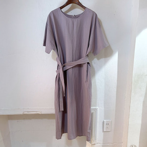 韩国裙子夏季女收腰小众设计显瘦紫色腰带连衣裙2024新款女夏1175