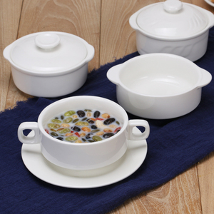 陶瓷双耳汤碗西餐甜品炖品碗双皮奶碗家用蒸蛋碗有盖炖盅罗宋汤盅