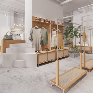 服装店实木展示架鞋包不锈钢中岛挂衣置物储物柜软装陈列道具货架