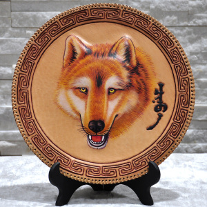 蒙亮 内蒙古皮画 蒙古特色传统工艺品 手工雕刻 牛皮挂件 勇者