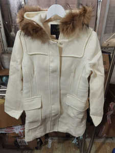 ELAND衣恋专柜正品白色女式秋冬中长羊毛大衣毛领外套EEJW54T53M