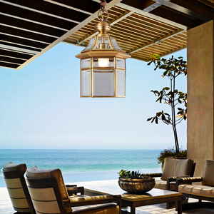 美式别墅走廊吊灯 全铜灯 阳台花园凉亭灯阳光房户外防水灯屋檐