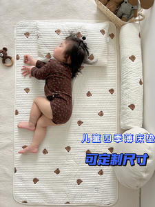 韩国婴幼儿60s纯棉刺绣儿童款薄床垫夹棉床单幼儿园床铺垫四季可