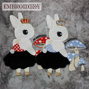 时尚刺绣布贴大号蘑菇兔子衣服贴可爱的兔子毛绒补丁贴手缝绣花贴