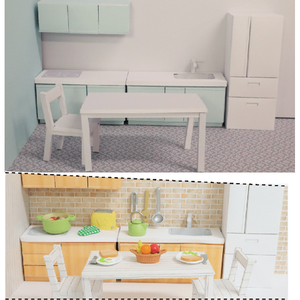 儿童手工折纸diy拼装立体3d纸质模型 厨房场景内饰家居 家具家电