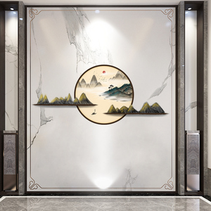 中式墙纸装饰贴纸玄关自粘墙贴贴画3d立体中国风客厅屏风背景墙画