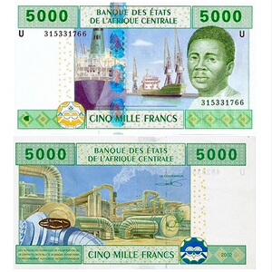 中非(喀麦隆)5000法郎纸币 u冠 2002年 全新unc p-209ud