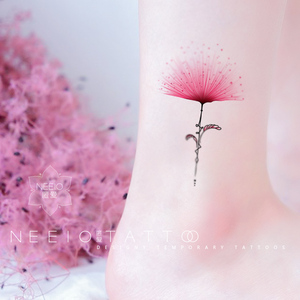 neeio纹身贴 新版love合欢花 小清新文艺原创粉色绒花脚踝 防水女