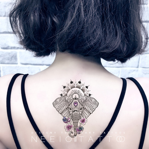 neeio纹身贴 莲花大象图腾 后背瑜伽小象 情侣 防水 女