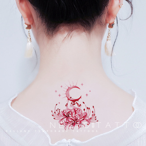 neeio纹身贴 血月彼岸花 红色曼珠沙华月亮星星性感臂颈部 防水女