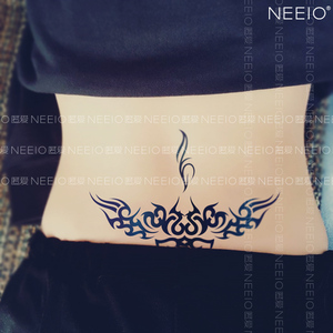 neeio原创 纹身贴 蓝色抽象图腾 腰腹部 个性遮疤痕 贴纸防水 女