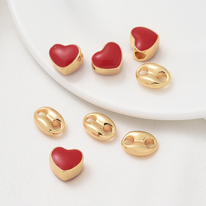 18k包金保色滴油立体桃心隔珠手工diy手串鼻孔配饰项链项坠材料