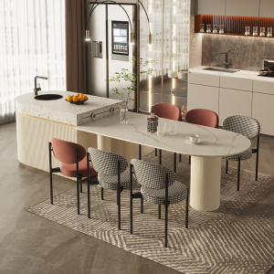 开放式岛台餐桌一体厨房带移动插座水槽客餐厅餐边柜西厨岛台成品