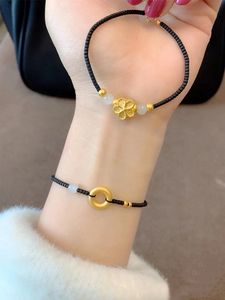 999足金小桃花手链转运珠平安扣黄金3d硬金樱花珠珠子纯金琉璃珠