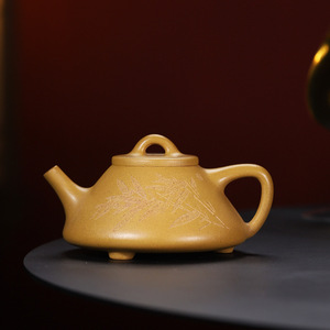 宜兴紫砂壶名家沈丹手工刻竹子冶石瓢原矿黄金段泥工夫茶具精品