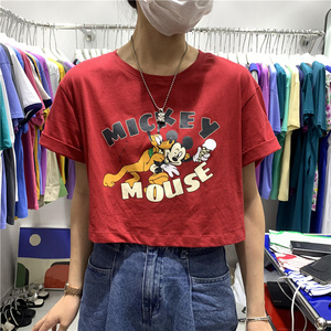 bubble短款上衣女夏2022新款洋气减龄趣味印花高腰小个子短袖t恤