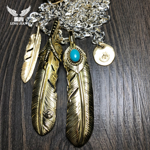 零间高桥吾郎羽毛gros项链18k全金爪点金松石纯金男士吊坠林俊杰