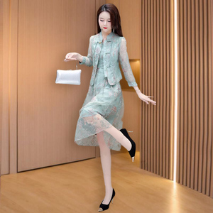 2024台湾纱连衣裙子中国风女装春夏季新款刺绣旗袍两件套装十三行