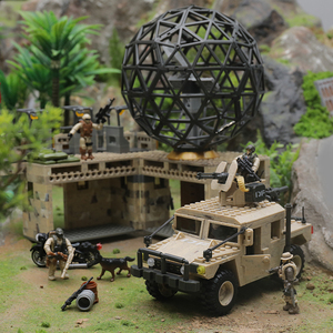 乐高沙漠悍马积木军事基地二战场景碉堡珍宝据点防守男孩拼装玩具