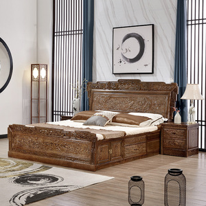 红木家具非洲鸡翅木花鸟大床1.8米新中式全实木床1.5米双人床婚床