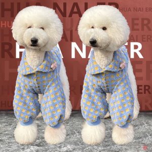 原创定制巨贵泰迪衣服大型犬大狗宠物狗衣服 提花绒格子外套