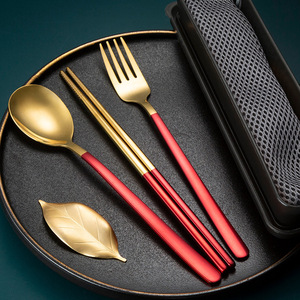德国进口高档304不锈钢便携式餐具 筷子勺子叉子学生儿童防菌套装