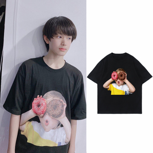 tf家族三代张极同款短袖甜甜圈纯棉印花短袖t恤男女情侣周边衣服