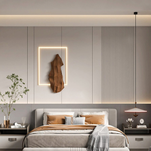 卧室床头电视客厅沙发硬包背景墙现代轻奢格栅木饰面板护墙板软包