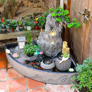 新中式庭院景观鱼池假山流水户外花园阳台造景循环水入户水系摆5x