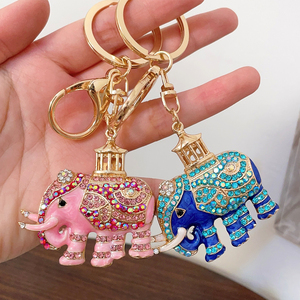 新款大象汽车钥匙扣滴油镶钻动物钥匙链挂件小礼品女生时尚包包