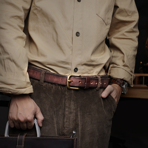 美式复古手工植鞣纯牛皮腰带黄铜休闲工装机车男阿美咔叽牛仔皮带