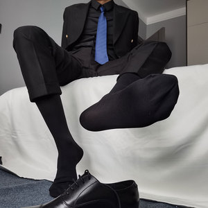 商务丝滑英伦纯色高腰长筒加厚丝袜四季黑色男款吸汗透气耐臭男士