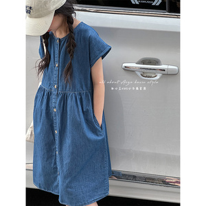 韩国童装水洗女童牛仔裙儿童连衣裙2024夏装新款儿童女孩短袖裙子