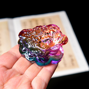 七彩水晶金蟾摆件 三足蟾蜍招财客厅家居装饰品小吉祥物开业礼品