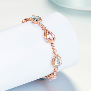 廖夫人珠宝 天然摩根石海蓝宝钻石手链手镯18k金镶嵌彩宝手饰定制