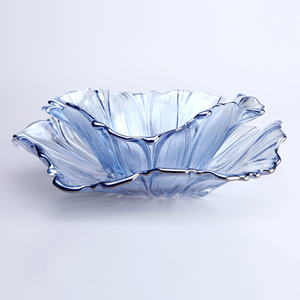 包邮水晶玻璃果盘水蓝色水果盘大号葵花果盘果碗套装时尚创意礼品