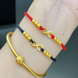 黄金莫比乌斯环手链男女款999足金数字8编织小金珠情侣款一对手绳