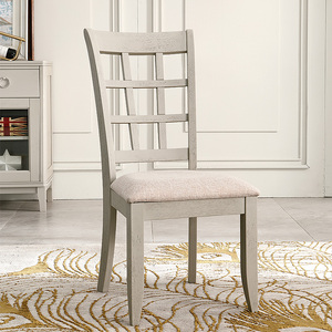 美式轻奢浅灰色红橡木全实木餐椅餐厅家具软包棉麻布坐垫实木餐椅