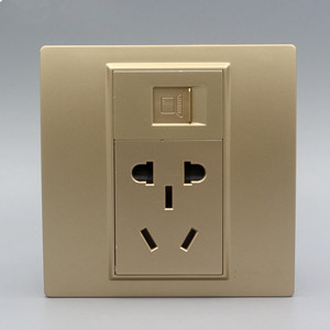 金色86型网线带电源墙壁插座网络电脑宽带国标五孔墙插二合一面板