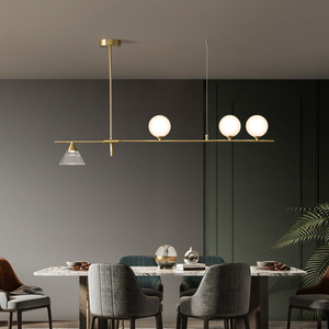 全铜极简大气个性创意餐厅饭厅吧台led长条简约现代风格线条吊灯
